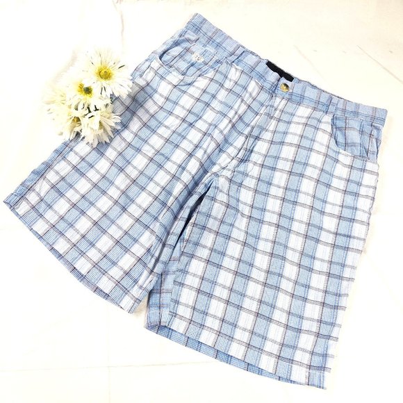 Phat Farm Vintage Blue Plaid Embroidered Shorts - Picture 1 of 7